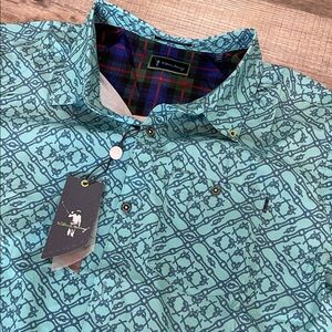 William Murray Golf Teal Geometric Button Down Shirt